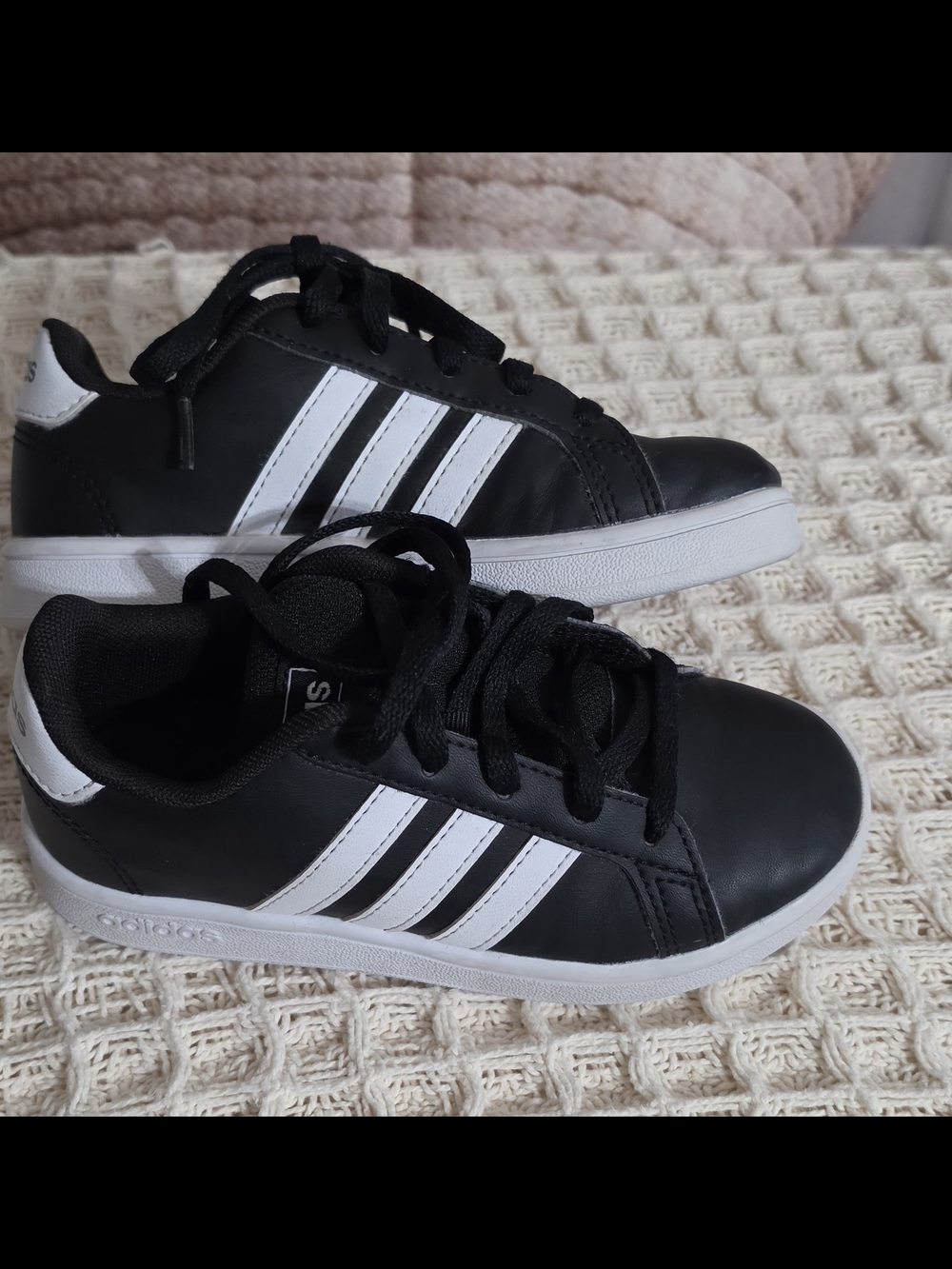Kids Black Sneakers with White Stripes - Classic Casual Shoes Size 11